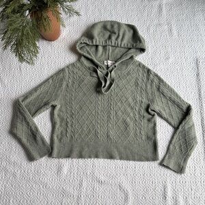 Hazel Moon Semi Cropped Olive Hooded  Knit Sweater Sz XS